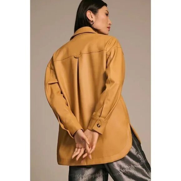 Anthropologie Maeve Faux Leather Camel/Tan Oversized Jacket Shirt NWOT - Picture 2 of 16